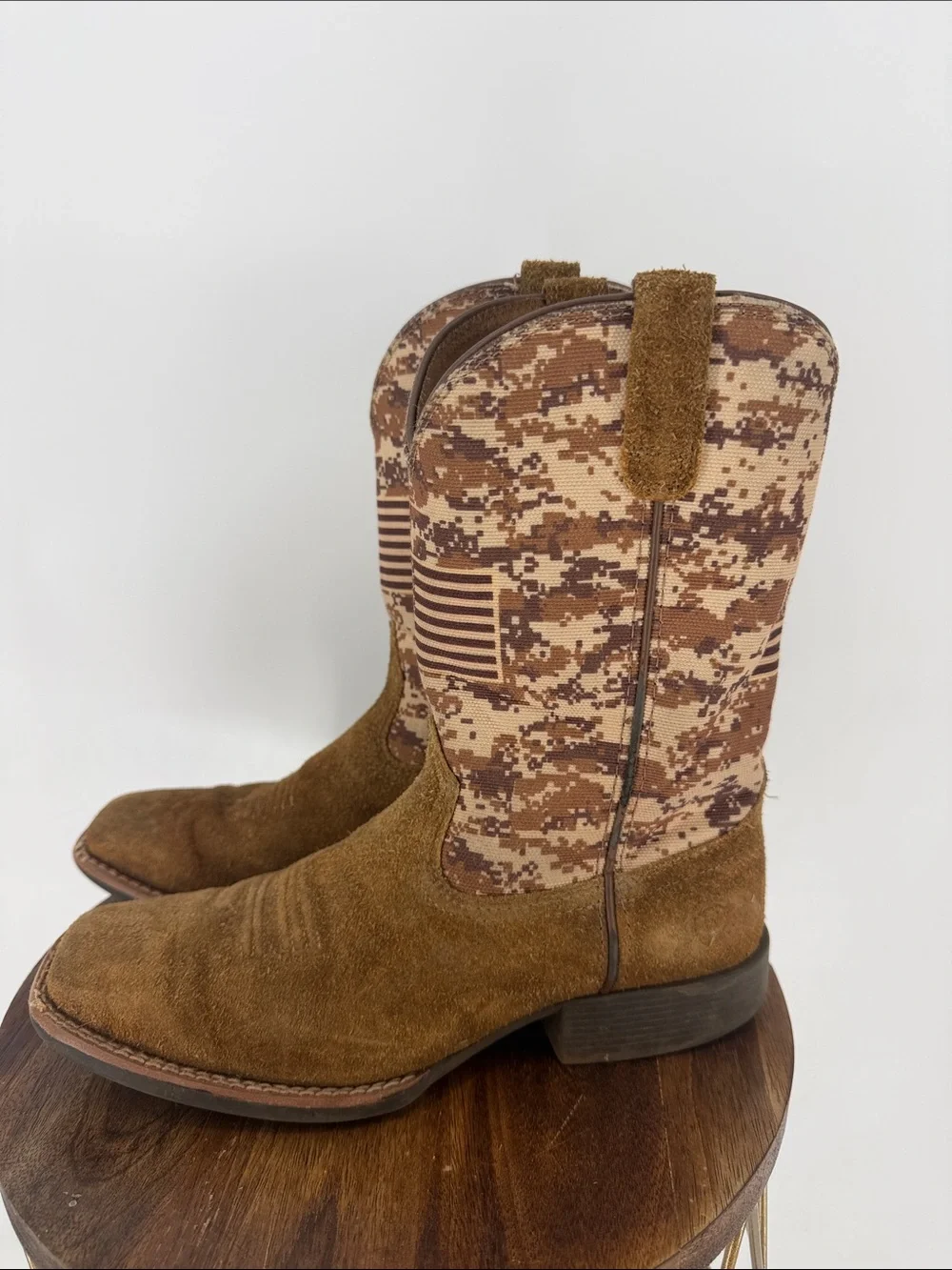 Ariat Youth Cowboy Boots 4.5 Wiggle Room Camo American Flag Western